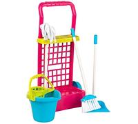 COLORBABY 40594 Jeu d'imitation Chariot de Nettoyage avec Seau, Balai, ramassette et serpillière. Seau Bleu Rouge 43282