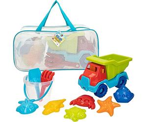 ColorBaby - 49273 - Jouets de Plage pour Enfants - Sable - Sac à Jouets de Plage - Seau de Sable - Ø 18 cm - Arrosoir - Pelle - Râteau - Arrosoir - Camion - Moules à Sable - Coloraby + 18 Mois
