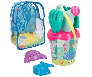 COLORBABY 77338 - Peppa Pig Ensemble Seau de Plage pour Enfants avec Sac à Dos, Pelle, râteau, arrosoir et Accessoires, Jouets d'été pour Enfants et bébés