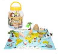 ColorBaby Animal World 47187 Cube Animaux Ferme, 19 pièces, avec Carte du Monde en Anglais, Figurines Miniatures, Plaisir et Apprentissage