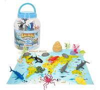ColorBaby Animal World 47189 Cube Animaux Marins 19 pièces avec Carte du Monde en Anglais, Animaux Miniatures, Amusant et Apprentissage