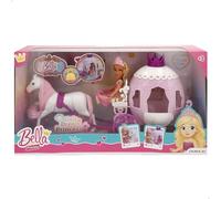 ColorBaby Bella 39393 Poupée Princesse articulée avec Chariot avec Cheval Blanc, Sac et Couronne, Design dans Les Tons Rose et Violet, Jouets pour Filles de 3 Ans
