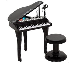 ColorBaby Bontempi 39217 Piano à queue avec 32 touches, microphone, tabouret, lumières, guide des couleurs, enregistrement, lecture, entrée auxiliaire, structure stable, 40 x 46 x 62 cm, à partir de 3