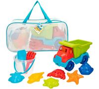 ColorBaby - 49273 - Jouets de Plage pour Enfants - Sable - Sac à Jouets de Plage - Seau de Sable - Ø 18 cm - Arrosoir - Pelle - Râteau - Arrosoir - Camion - Moules à Sable - Coloraby + 18 Mois