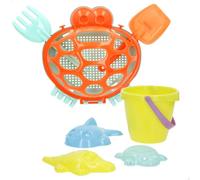 ColorBaby Color Beach 47700 Ensemble de Plage Crabe, Seau de 14 cm avec pelles, râteau et moules d'animaux Marins, Filet de Rangement avec poignée, idéal pour Le Sable et Le Parc