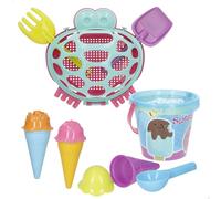 ColorBaby Color Beach 47701 Set de Plage Crabe avec Seau 14 cm, pelles, râteau, moules à Glace, Filet de Transport avec poignée Incluse, idéal pour Jouer dans Le Sable à partir de 18 Mois