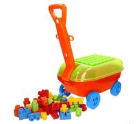 ColorBaby Color Blocks 47702 Vagonette avec 50 Blocs de Construction, Jouet d'entraînement avec poignée et Roues, pièces Grandes et sûres, 18 Mois et Plus