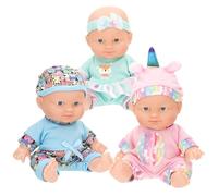 COLORBABY Colorbaby's 39342 Lot de 3 poupées pour bébé, Corps Rigide, articulé, avec vêtements, Bonnet ou Bandeau, Jeu Symbolique pour Filles et garçons, à partir de 2 Ans