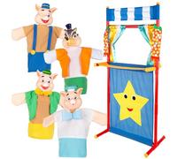 COLORBABY Cucu Show 39169 Ensemble théâtre marionnettes 25 cm Les Trois Petits cochons, 4 marionnettes Personnages du Conte, matériau Doux et sûr, Jouets pour Enfants, pour Jouer en Groupe ou Passer