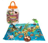 ColorBaby Animal World 47190 Cube de Dinosaures 19 pièces avec Carte du Monde en Anglais, Figurines Dinosaures Miniatures, Plaisir et Apprentissage