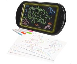 ColorBaby Good Idea! 39430 Tablette néon pour dessiner, 4 marqueurs, 6 pochoirs à calquer, chiffon gomme, tableau magique, tableaux noirs, jouets éducatifs, jouet enfant à partir de 3 ans