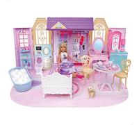 ColorBaby Isabella 39416 Maison de poupée, 1 étage, 74 x 37 cm, poupée articulée de 30 cm, Plus de 60 Accessoires, Design Pliable avec poignée, Maison Portable, Jouets pour Filles de 3 Ans