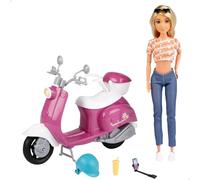 COLORBABY Isabella 47812 Poupée articulée avec scooter, 30 cm, avec accessoires, lunettes de soleil, téléphone portable, support pour selfies, casque, rafraîchissement, poupées pour fille, cadeaux + 3