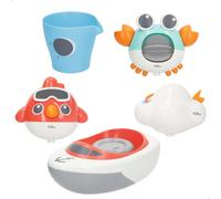 COLORBABY 34024 Lot de 5 Jouets de Bain pour bébé, 5 pièces, Petit Oiseau, Nuage, Crabe avec Ventouse, gobelet, Jouet pour bébé 6 Mois, pour Jouer dans l'eau