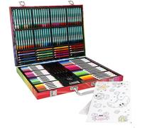 COLORBABY Set de dessin pour enfant, set d'art 130 pièces, marqueurs, cires et crayons de couleur, taille-crayon, gomme, bloc-notes, mallette métallique avec poignée, 3 ans (39562)