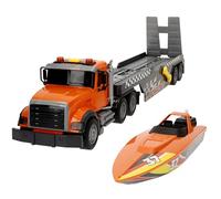 ColorBaby Speed & Go 39296 Camion remorque de Jeu avec Bateau, système de Friction, échelle 1:14, lumières et Sons, Jouets Enfants 3 Ans, Grands camions