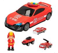 ColorBaby Speed&GO - 49460 - Véhicule Miniature et Circuit - Speed & Go Camion - Pompiers Porte Voiture avec 3 Voiture + Figure