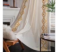 ColorBird Lot de 2 Rideaux bohèmes brodés en Coton et Lin avec Passe-Tringle pour Salon, Chambre à Coucher, Salle à Manger (132,1 x 160 cm (l x L), Jaune)