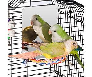 Colorday 18cm Miroir Oiseaux en Acier Inoxydable avec Corde Perch, Swing Jouets pour Les Oiseaux, Comfy Perch pour Gris d'afrique Perruche calopsitte Conure inséparable Canaries Finch