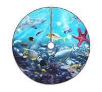 Coloré 3D Nature Scenic Of Sea Underwater Of Tropical Fish Print Christmas Tree Skirt Linen Like Holiday Xmas Home Edge Reliure Decoration Mat pour la décoration intérieure, la fête et le réveillon du