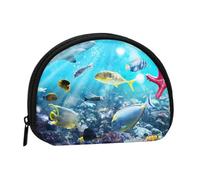 Coloré 3D Nature Scenic of Sea Underwater of Tropical Fish Print Portable Mini sac de rangement en forme de coquillage Portefeuille Petite pièce de monnaie Portefeuille Shell Sac de rangement