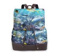 Coloré 3D Nature Scenic of Sea Underwater of Tropical Fish Print Women Backpack Waterproof Antivol Léger PU Fashion Leather Nylon School Shoulder Bag Travel Backpack, Noir , Taille unique