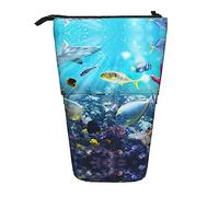 Coloré 3d Nature Scénique de la Mer Sous-marine de Poissons Tropicaux Trousse à Crayons Télescopique Porte-Stylo Pochette à Crayons Télescopique Sac Papeterie, pour Bureau d'école, Noël2, Taille Uniq