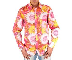 Coloré ANNÉES 1970 Fleurs Flower power Chemise Rose - Rose - X-Large