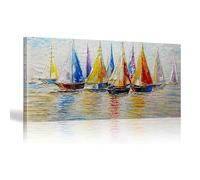 Coloré Bateau À Voile Tableau Impressions sur Toile Giclée Grande Abstraite Affiches et Gravures Moderne Mur Art Pour Chambre Salon Décoration Peinture 25x50 cm Avec Cadre