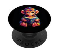 Coloré bébé Singe Lecture Livre Livre Rat de bibliothèque PopSockets PopGrip Adhésif