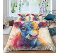 Coloré Calf Art Linge de Lit Hypoallergique 3 pièces 3D Effet Facile d'entretien Vibrant Watercolor Ensemble De Literie avec 2 Taies d'oreiller Léger for Chambre de garçons Single（140x200cm）