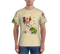 Coloré Carte des Amériques Coun Print Hommes Classique Mode Manches Courtes Confortable T-Shirt Gym Entraînement Sport Activité, Noir/blanc, 3XL