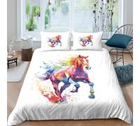 Coloré Cheval Art Parure de Lit 3 Pièces 3D Imprimée Microfibre Hypoallergique Vibrant Watercolor Housse de Couette avec 2 x Taies d'oreiller Respirante for Couple Amoureux Super King（260x220cm）