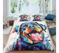Coloré chien portrait Linge de Lit Facile d'entretien Microfibre 3 Pièces 3D Imprimée Vibrant watercolor Ensemble De Literie avec Fermeture Éclair Respirante for Chambre à Coucher Double（200x200cm）