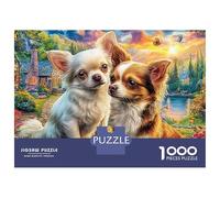 Coloré Chihuahua avec Montagne Backdrop_4 1000 Pièces Solide Carton Puzzles Two Chihuahuas Kissing dans Un Jardin Adultes Emboîtement Précis Écolo 70x50cm/1000pcs