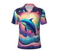 Coloré Ciel Étoilé Océan Dauphin Imprimé Polo Respirant Manches Courtes Évacuation de l'humidité Vêtements décontractés Aventures en plein air, noir, Taille XL