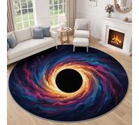 Coloré Cosmos Rêveur Tapis Salon 100 cm Rond Lavable en Machine | Aquarelle Espace Trous Noirs Nébuleuses Spirales Tapis Chambre Descente de Lit, AntidéRapant Interieur Doux Poil Ras Moquette