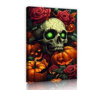 Coloré Crâne Citrouille Rose Halloween Toile Art Mural Peinture Sombre Gothique Images Œuvres d’art Impressions pour la maison Dîner Décor 70x110cm Cadre intérieur