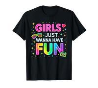 Coloré des années 80 Party Girls Just Wanna Have Fun Throwback T-Shirt