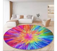 Coloré Doux Flanelle Tapis Rond Salon - Abstrait psychédélique tourbillons Imprimé d'isolation phonique Tapis de Sol Décoration, 100 x 100 cm pour Chambre Cuisine Balcon Terrasse Salle à Manger