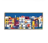Coloré Eau Ville Toile Art Mural Paysage Urbain Moderne Peinture Murale Minimaliste Œuvres d’Art Impressions Architecture Européenne Affiche Pour Salon Décor 50x126cm Avec Cadre Doré
