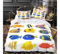 Coloré Fish Icons Parure de Lit 3D Imprimée Microfibre Hypoallergique 3 Pièces Éclair Super Douce Coon Marine Life Ensemble De Literie Respirante Résistante for les Enfants Double（200x200cm）