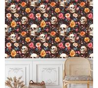 Coloré Fleurs Papier Adhesif Meuble Mat Papier Peint Mural Film Plantes Crâne Autocollant Wallpaper Rouleau Impermeable Stickers Collant Décoration pour Cuisine Tables Armoires Mur 0.52X20 M