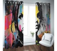 Coloré Graffiti Art Rideaux occultants pour Le Salon Chambre Mignon Fille Portrait Impression Salle Assombrissement Rideaux Isolés Thermiquement 2 Panneaux B140xH240cm