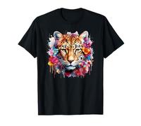 Coloré Léopard Portrait Fleurs Floral Léopard Aquarelle T-Shirt
