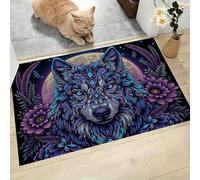 Coloré Paillasson Attrape-Poussière, Tête Loup Tapis de Sol Antidérapant Lavable en Machine, Magnifique Mandala Absorbantes pour Entrée Porte et Couloir - 50 x 80 cm