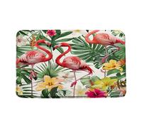 Coloré Paillasson Flamingo Palm Leaves Pink Flamingo Leaves Plante Hibiscus Tapis de Porte Tapis de Bain 40×60cm pour Chambre,Douche,Couloir