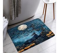 Coloré Paillasson pour Chien Esprit Halloween Horreur sorcière Sorcellerie Arbre Mort Pleine Lune Pummpkin Gothique Vintage Tapis d'Entrée Tapis de Douche 40×60cm pour Couloir,Porte,WC