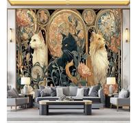 Coloré Papier Peint Intissé Art nouveau Élégant Fleurs Chat Poster Tableaux Photo Muraux Utilisé Pour Salon Chambre Chambre D'Enfant Décoration Murale 350 x 256 cm