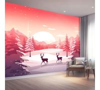 Coloré Papier Peint Intissé Paysage d'hiver Arbres Cerf Forêt Poster Tableaux Photo Muraux Utilisé Pour Salon Chambre Chambre D'Enfant Décoration Murale 350 x 256 cm